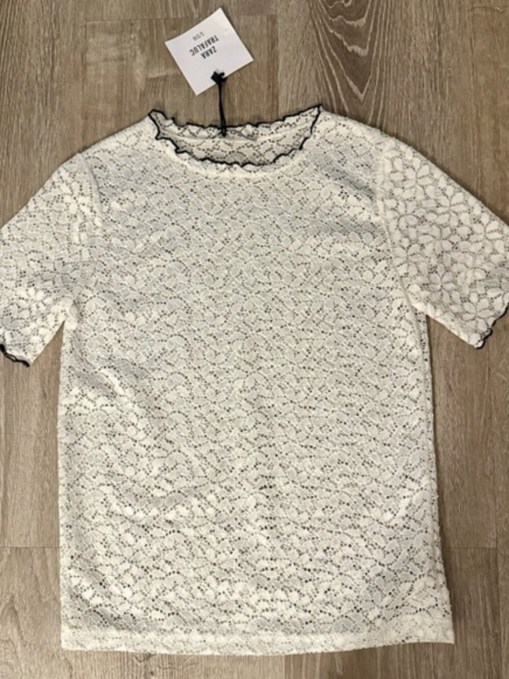 Zara Lace Top with Contrasting Trim - White and Black
